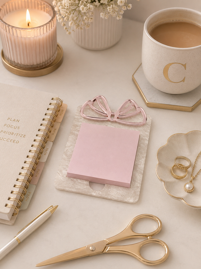 Personalized Acrylic Bow Post-It Note Holder, Desk Organizer, Teacher Gift