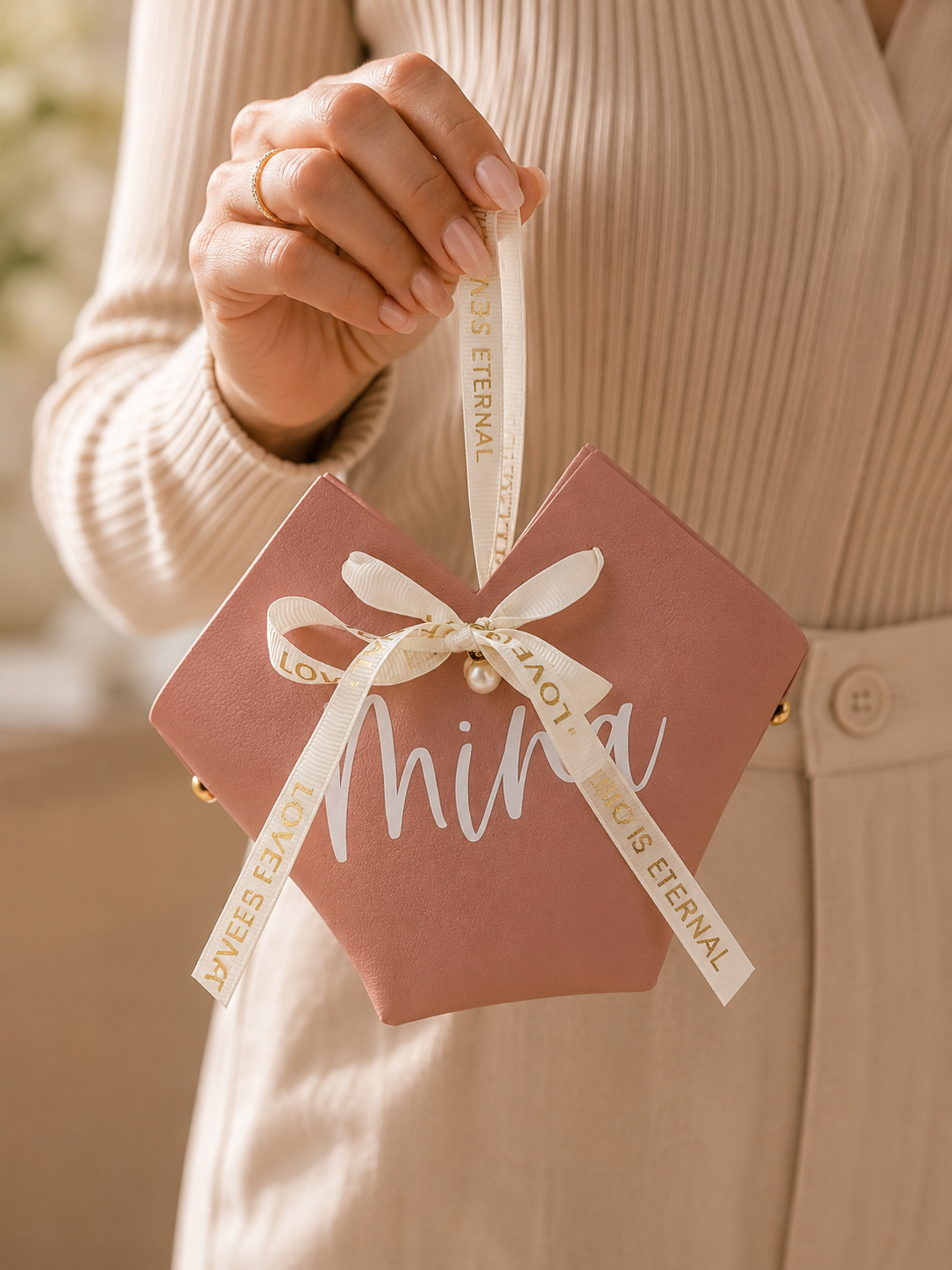 Personalized Pink Gift Bag, Custom Name Drawstring Gift Pouch