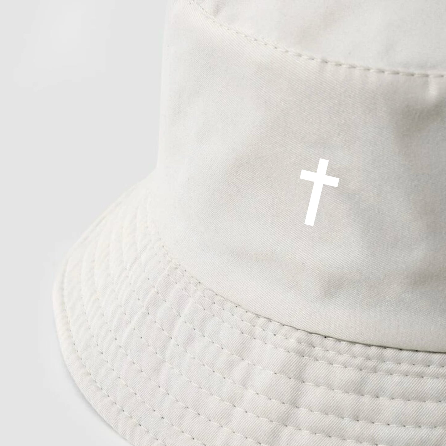 Beige Cross Bucket Hat