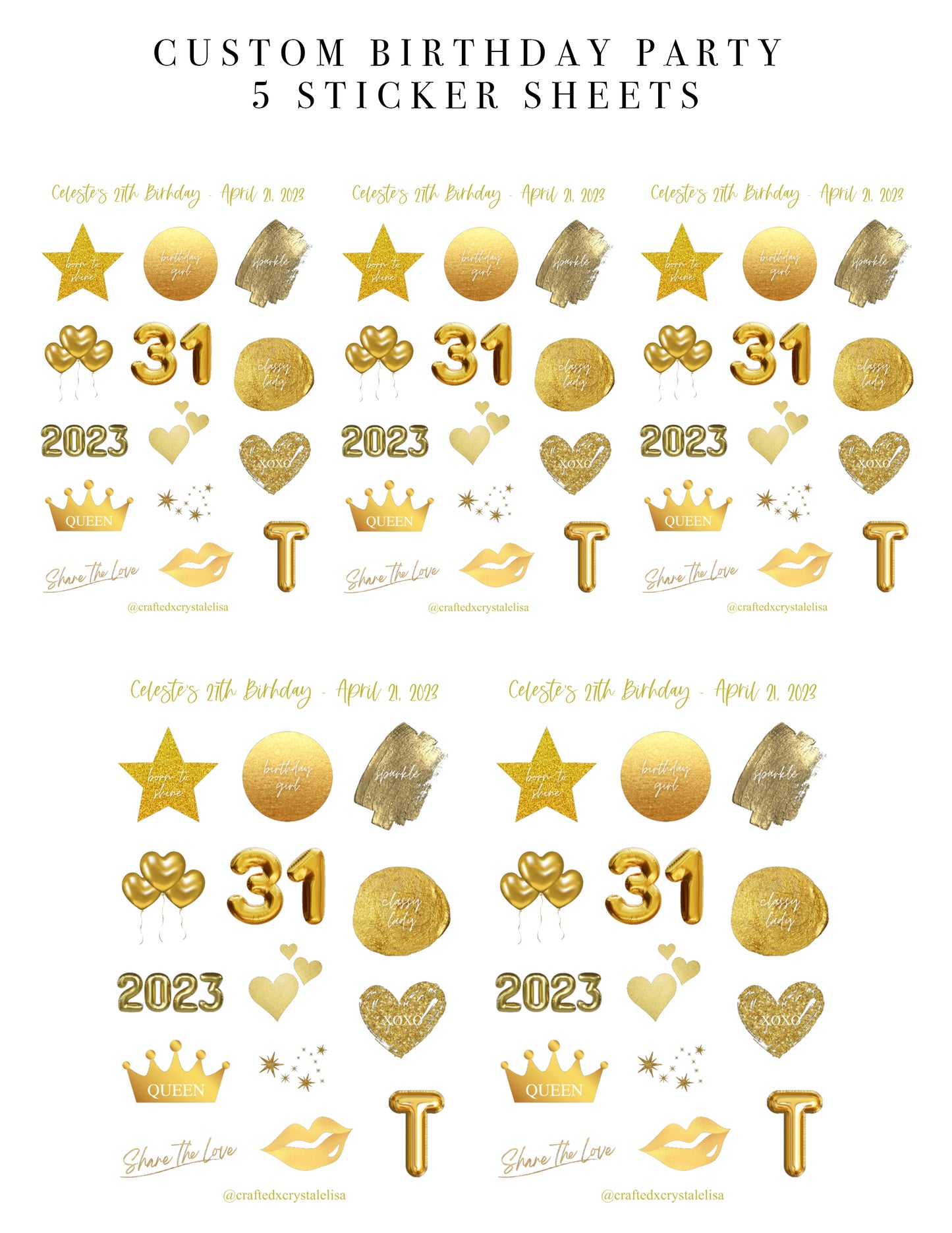 Custom Gold Birthday Sticker Sheet