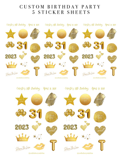 Custom Gold Birthday Sticker Sheet