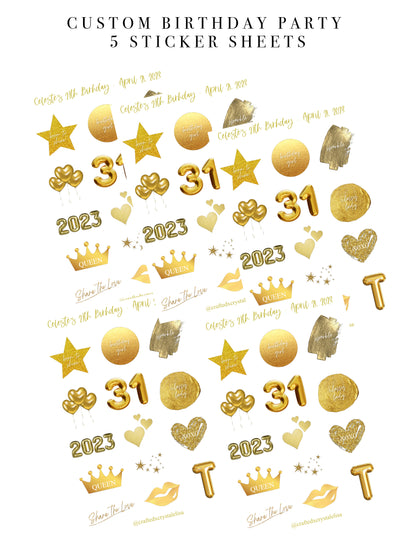 Custom Gold Birthday Sticker Sheet