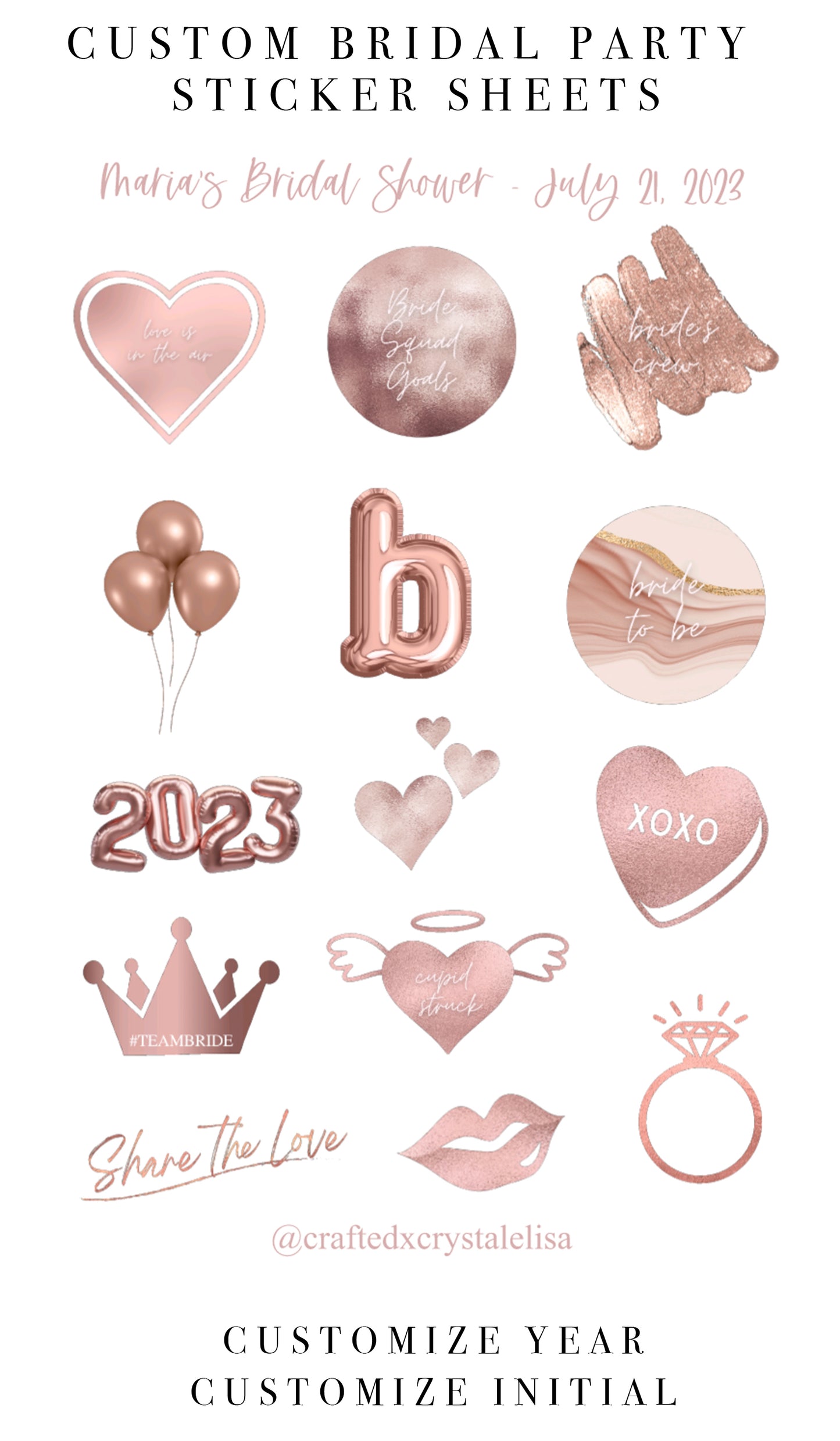 Custom Rose Gold Bridal Party Sticker Sheet