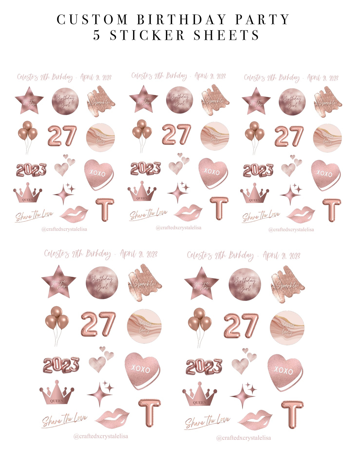 Custom Rose Gold Birthday Sticker Sheet