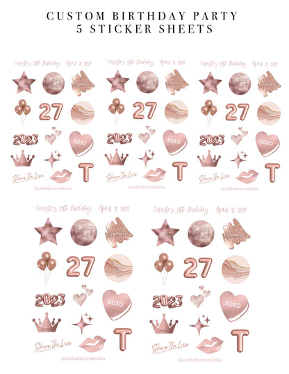 Custom Rose Gold Birthday Sticker Sheet