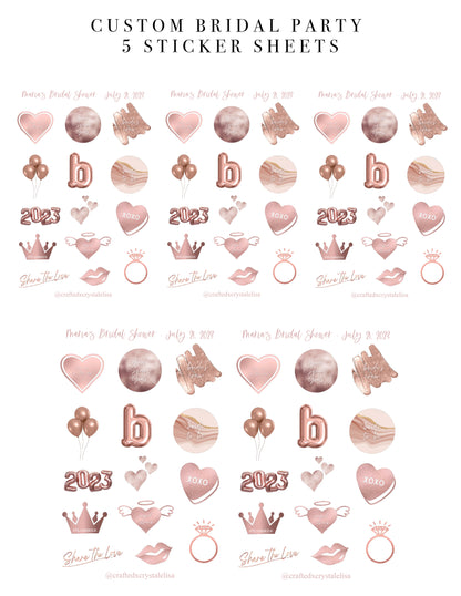 Custom Rose Gold Bridal Party Sticker Sheet