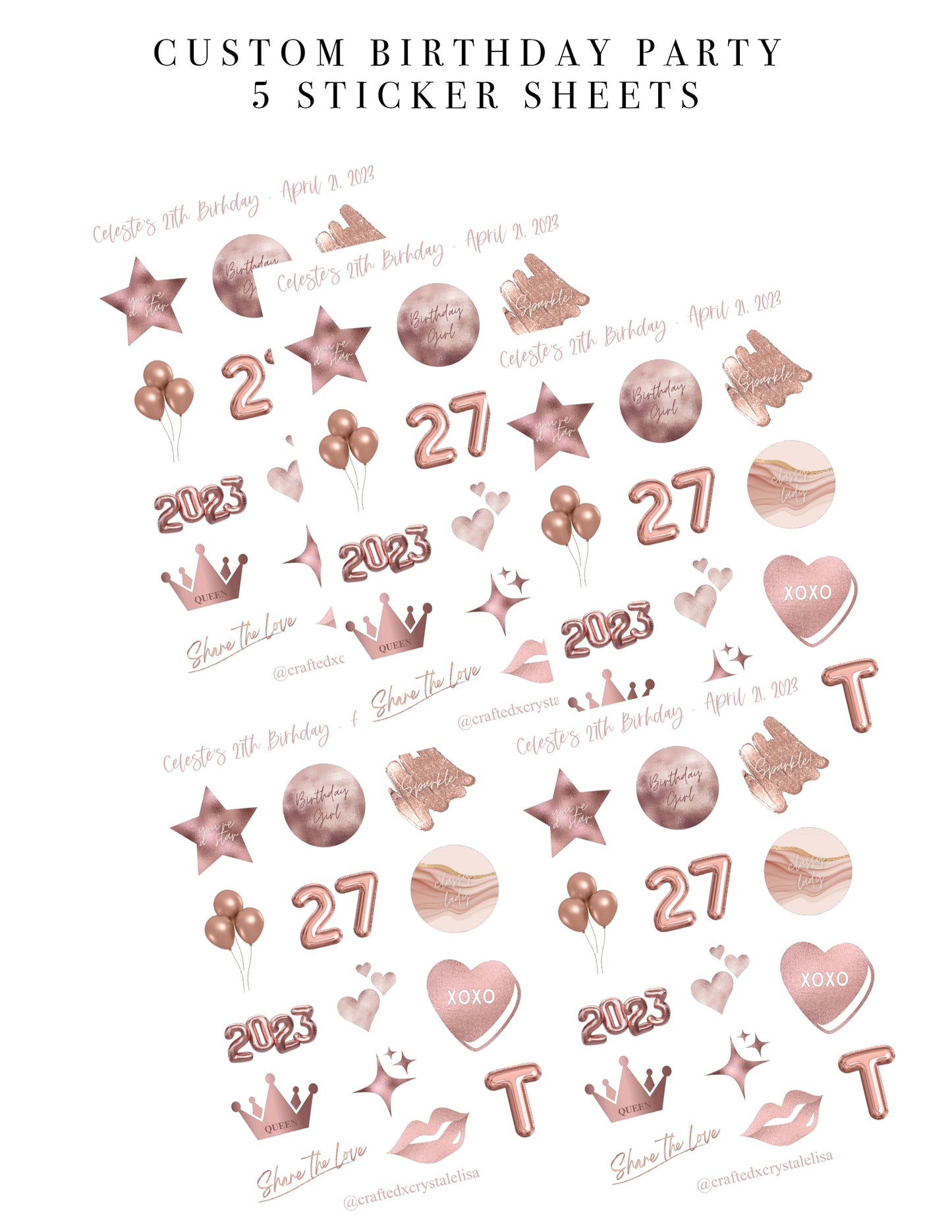 Custom Rose Gold Birthday Sticker Sheet