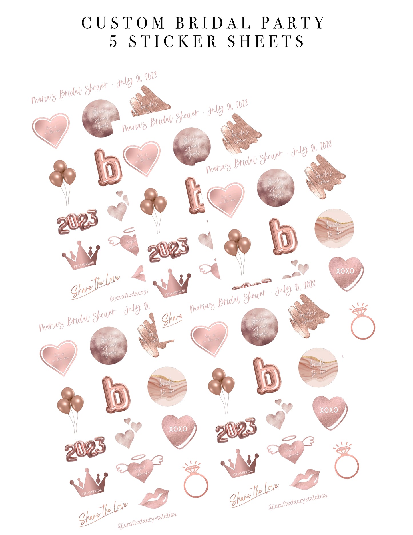 Custom Rose Gold Bridal Party Sticker Sheet