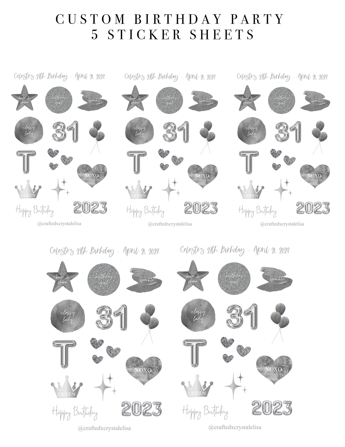 Custom Silver Birthday Sticker Sheet