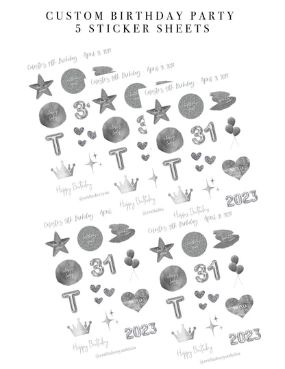 Custom Silver Birthday Sticker Sheet