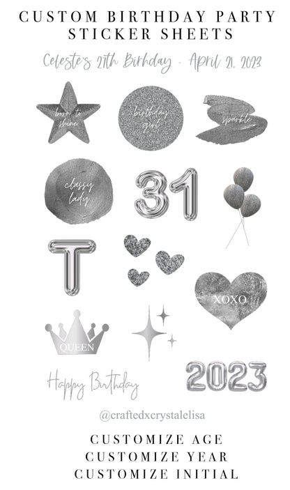 Custom Silver Birthday Sticker Sheet